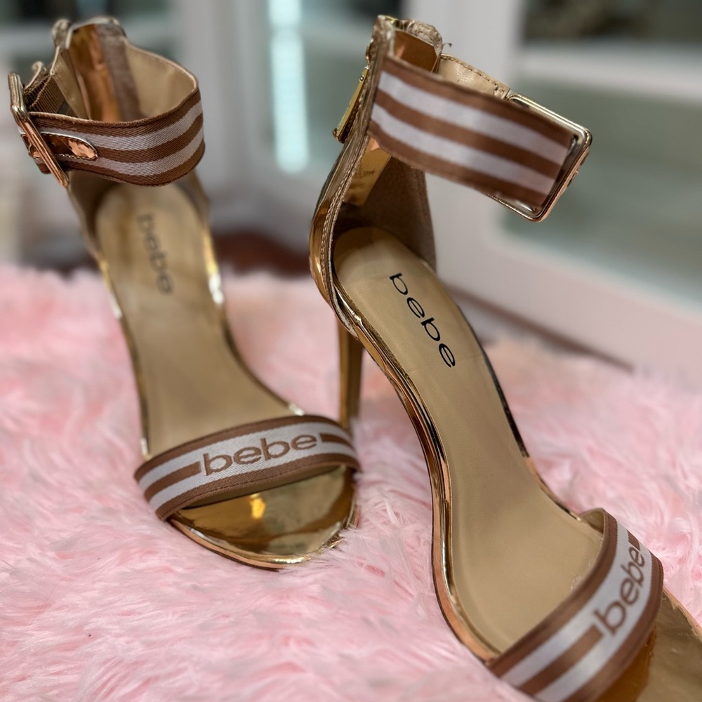 Bebe Gold and Tan Strappy Heels
